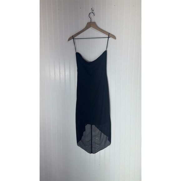 Vintage Y2K Up Front Black Ruched Mesh Slip Dress High Low Hem USA Size Large - Picture 2 of 10